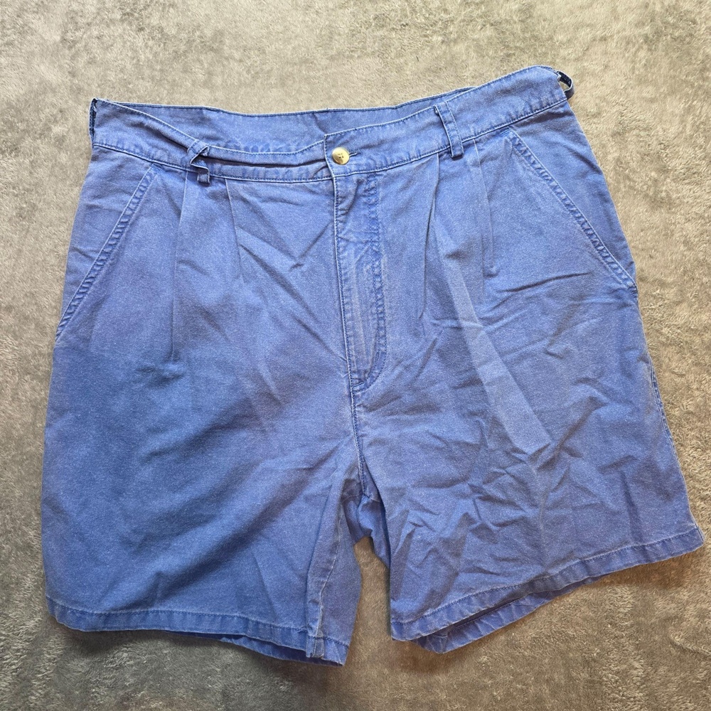 Woolrich Chino Shorts Mens 32 Blue Cotton Canvas Pleated Adjustable Waist Casual